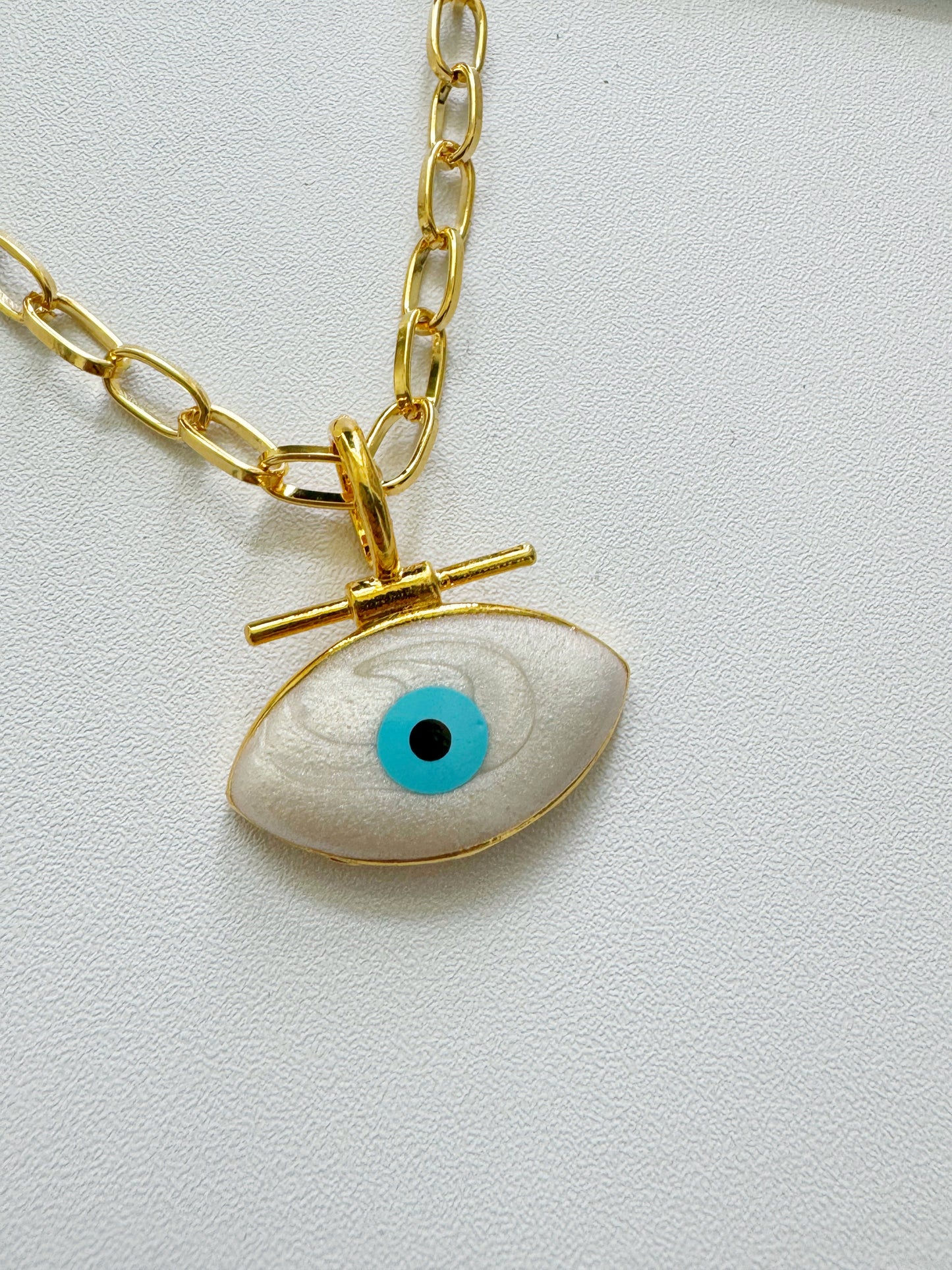 Evil Eye Oversized Amulet Charm and Chain Necklace 24kt plated