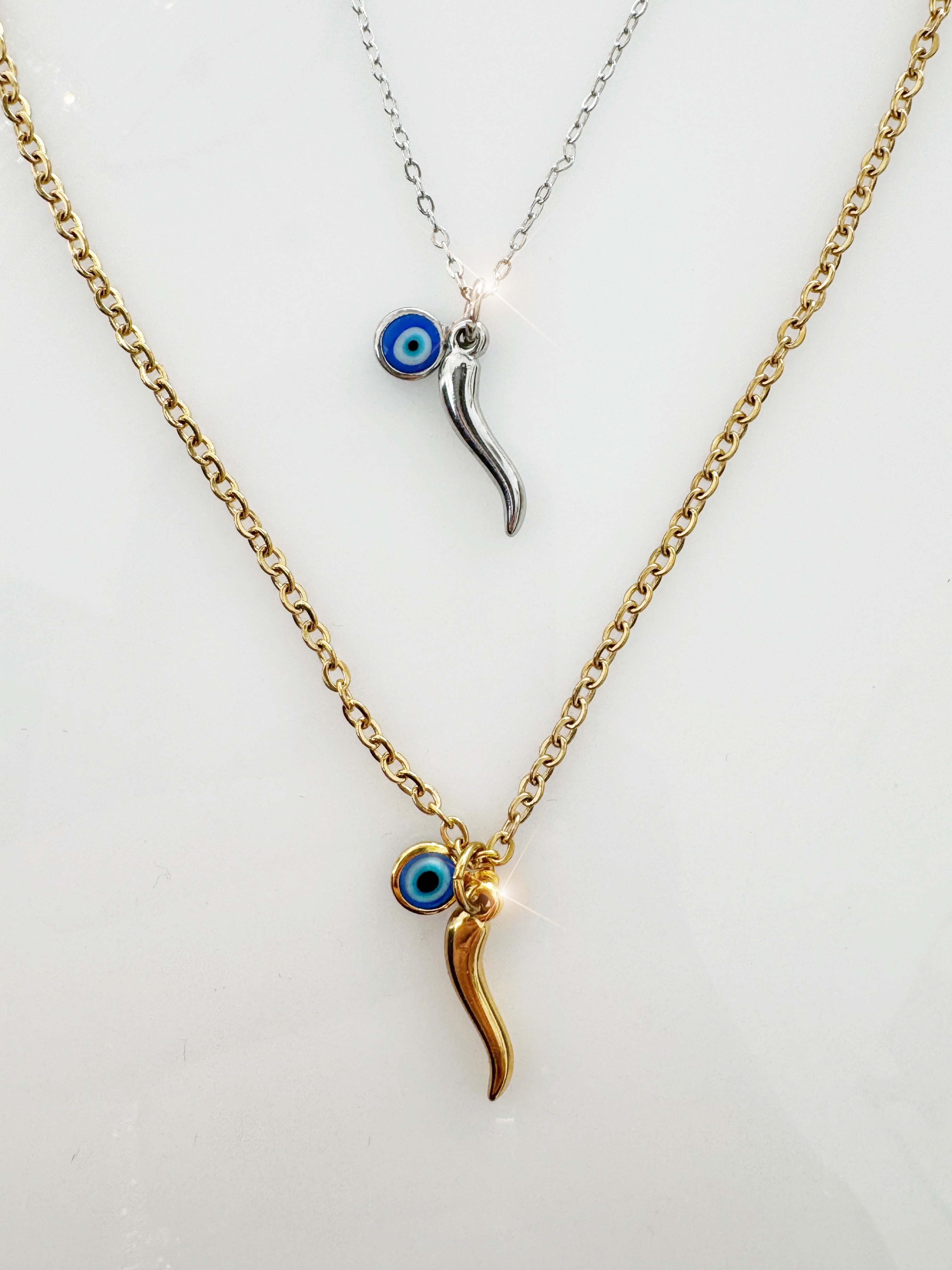 Italian horn and on sale evil eye necklace