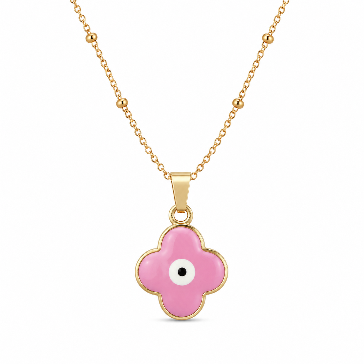 Soft Girl Pink Evil Eye Clover Necklace