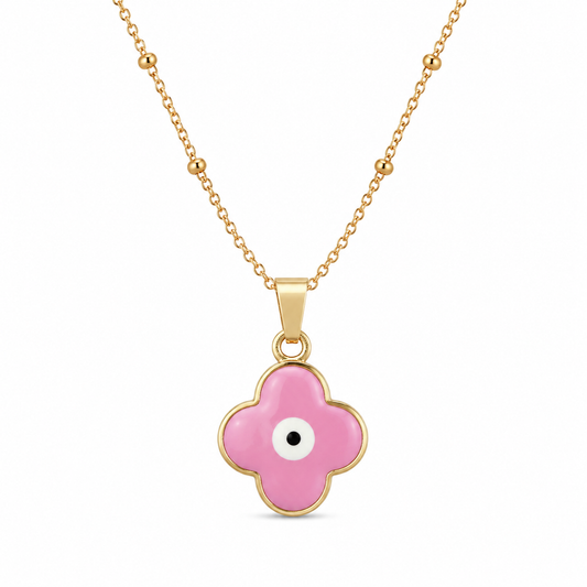 Soft Girl Pink Evil Eye Clover Necklace