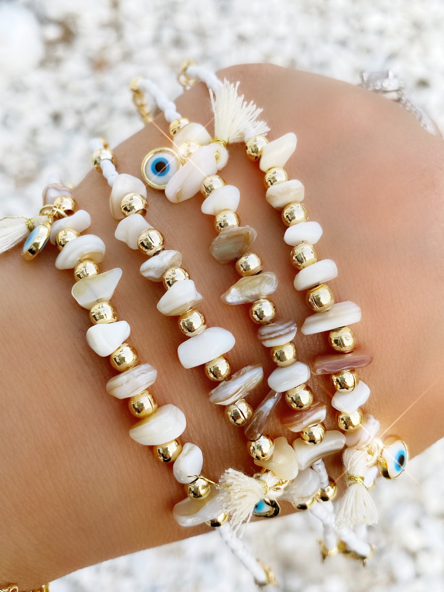 Evil Eye Natural Shell Beaded Bracelet