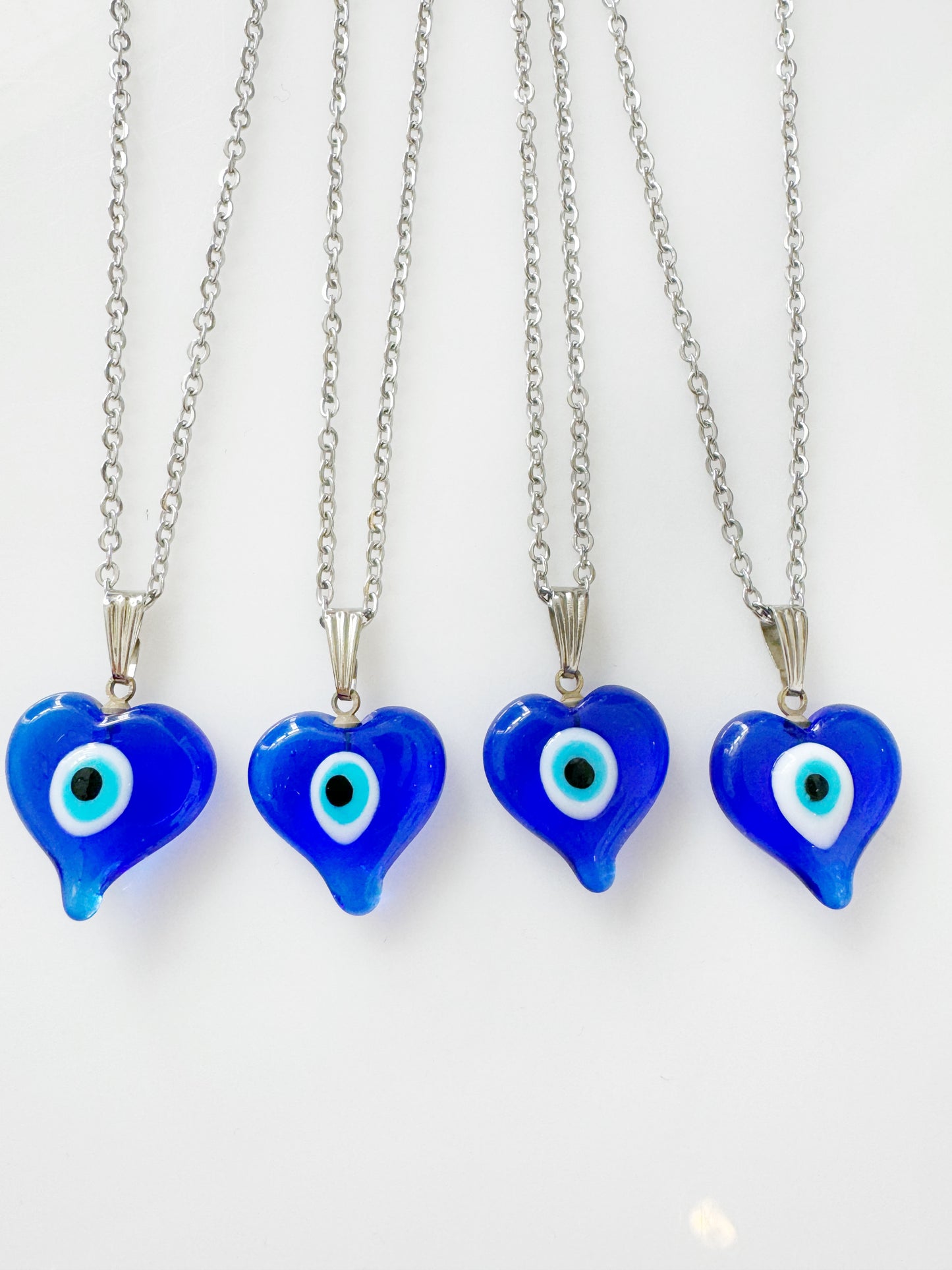 SALE! Evil Eye Blue Glass Heart Charm Necklace