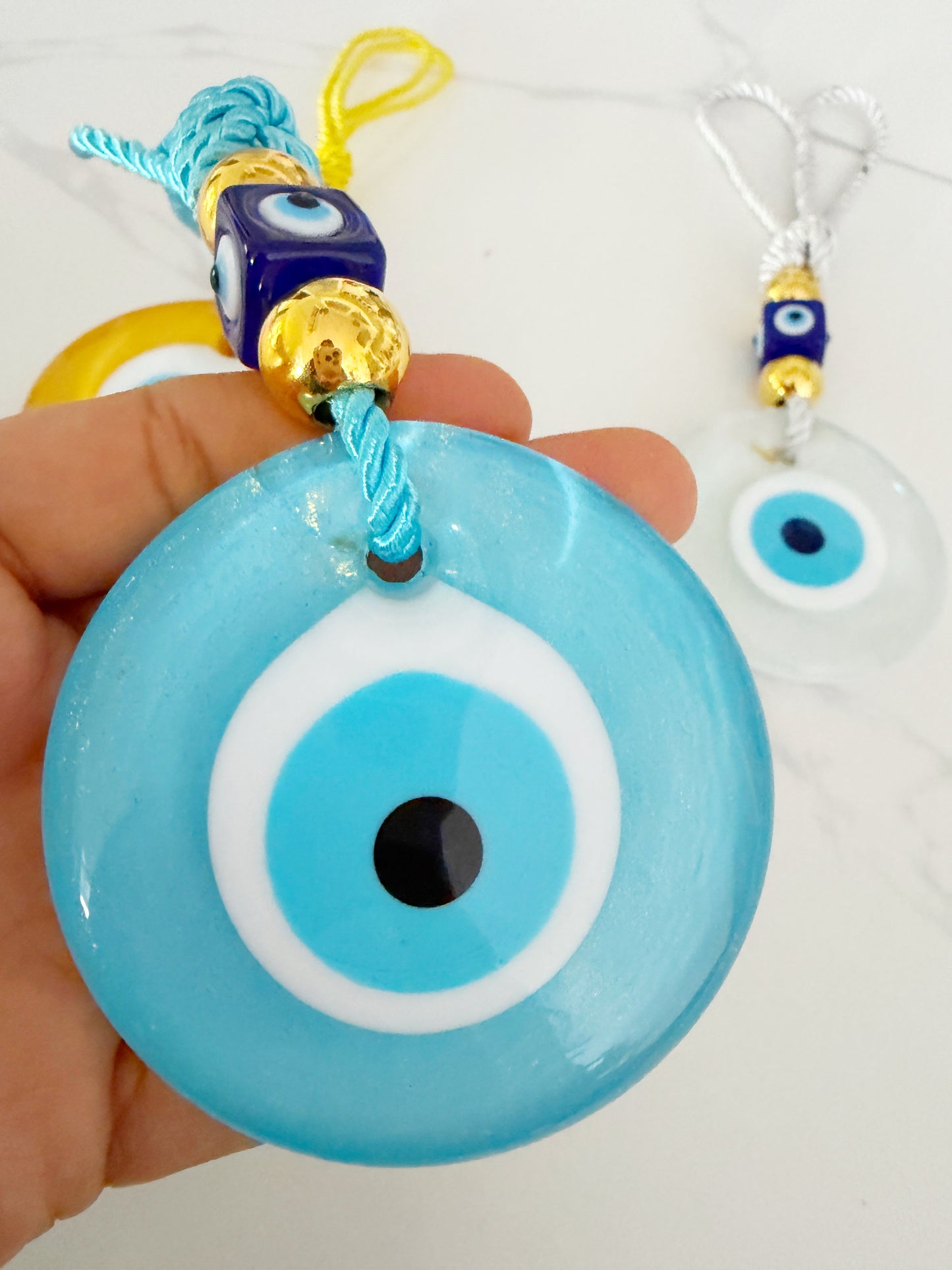 Pastel Glass Evil Eye Amulets with Colored Rope