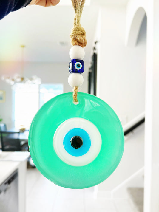 NEW! Teal Evil Eye Glass Amulet with Dustbag. SHIPS FREE!