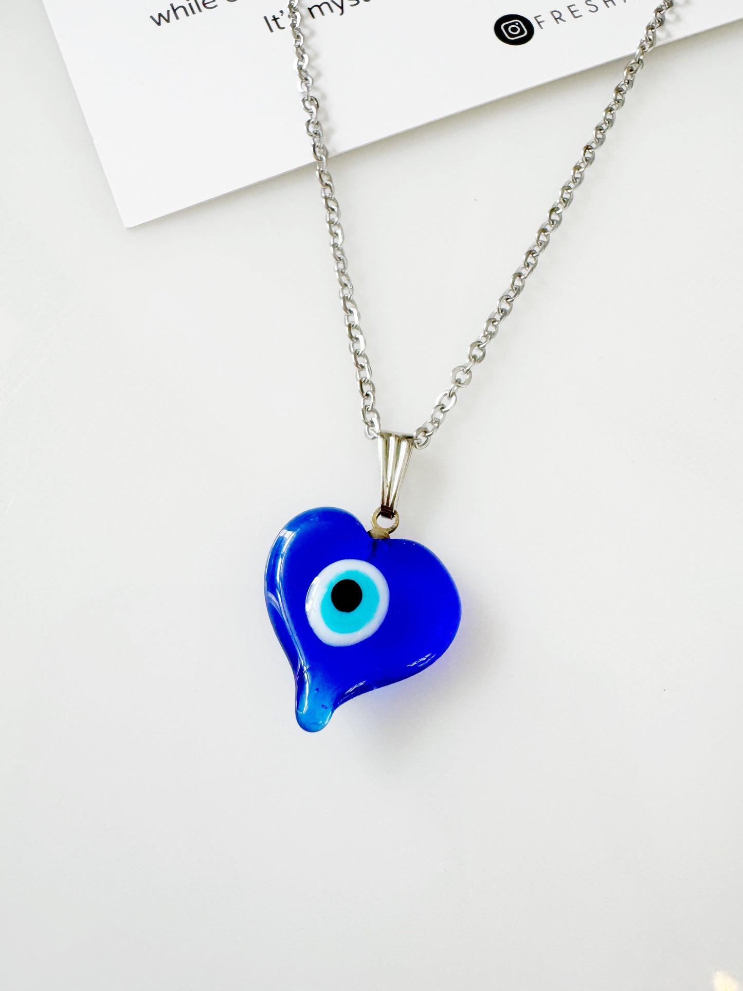 SALE! Evil Eye Blue Glass Heart Charm Necklace