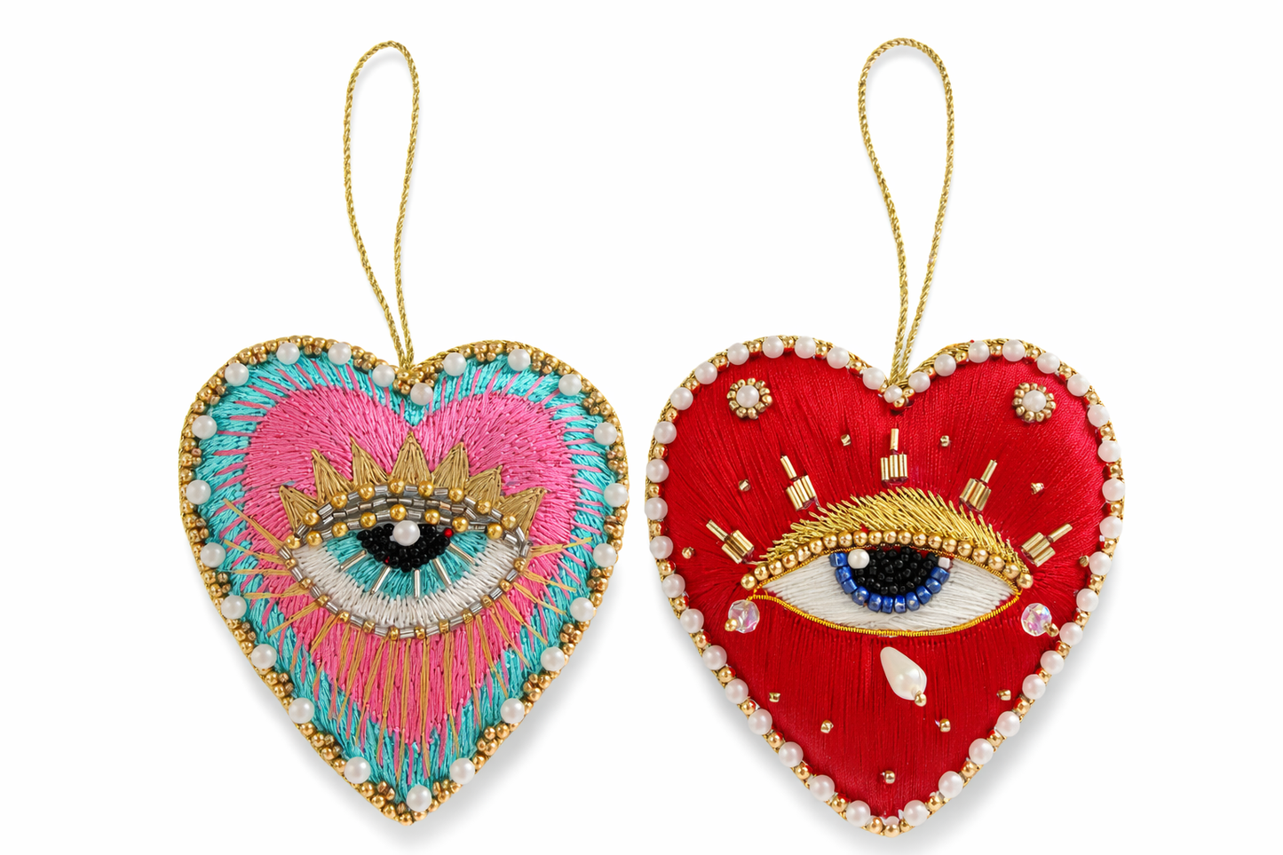 Hand Embroidered Evil Eye Heart Plush Decor includes GIFTBAG