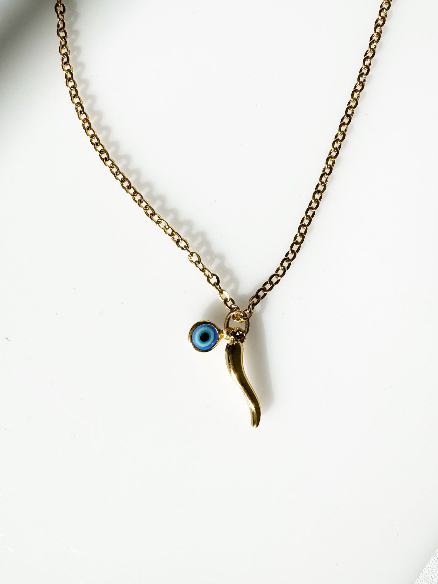 Evil Eye Chili Horn Maloccio Cornicello Charm Necklace