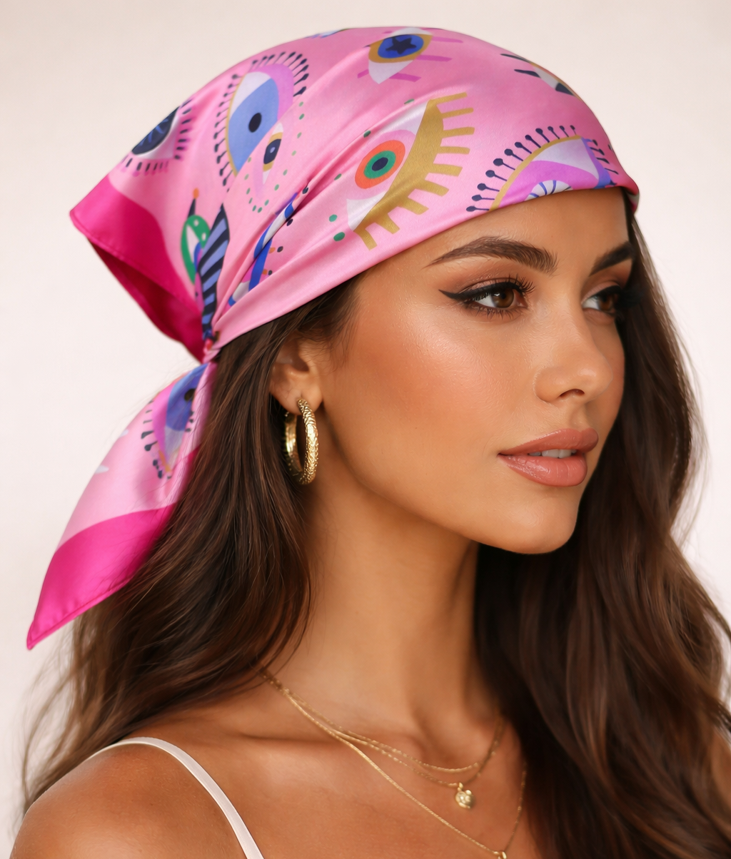 🩷 Pink Energy Evil Eye Satin Scarf