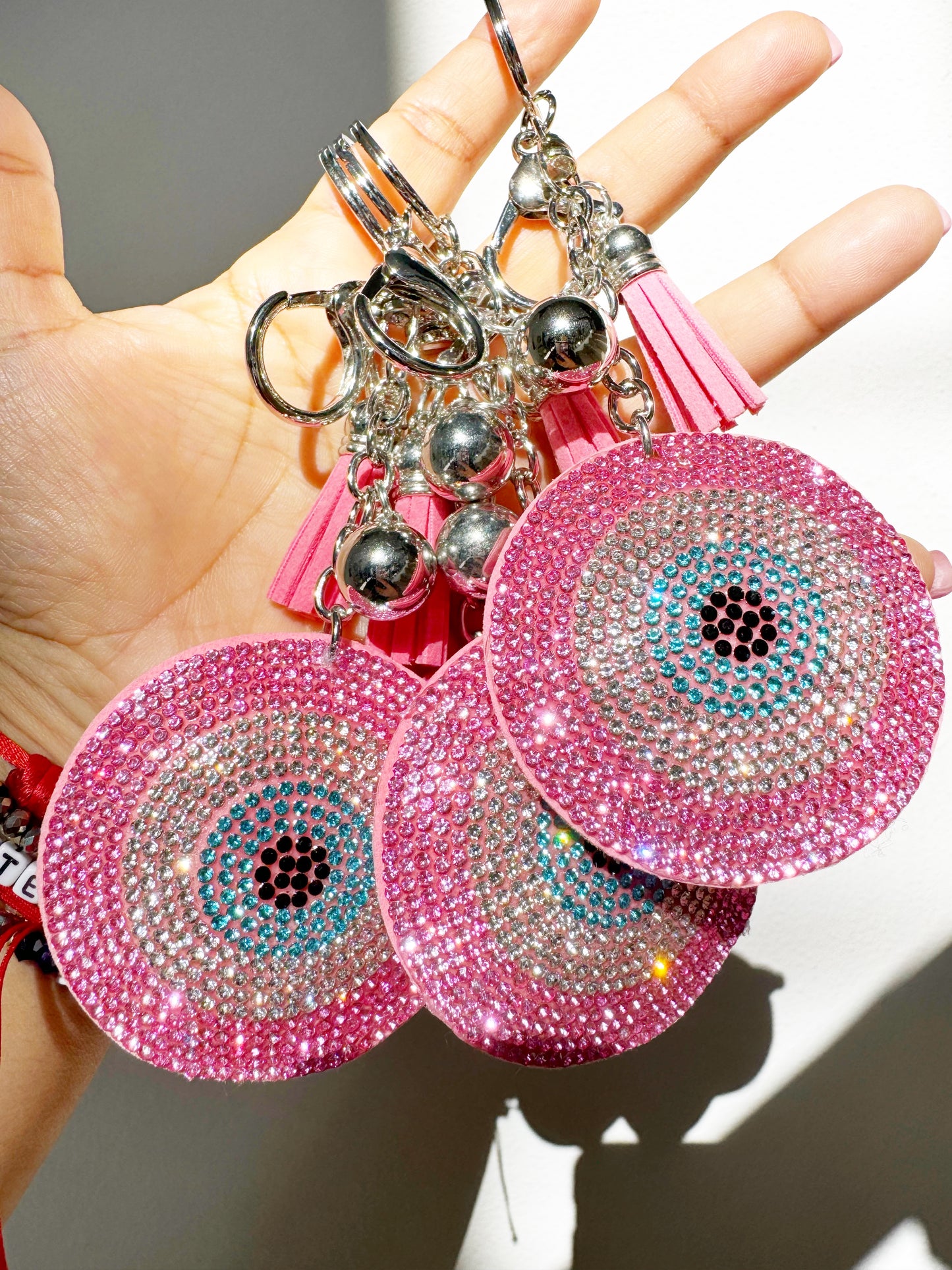 Pink Evil Eye Crystal Key Chain Clip Gift