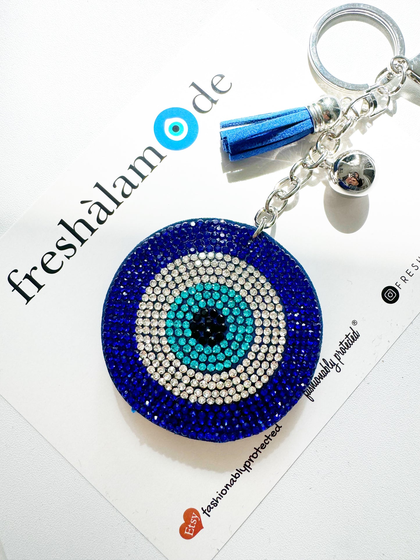 Classic Blue Evil Eye Crystal Keychain Clip