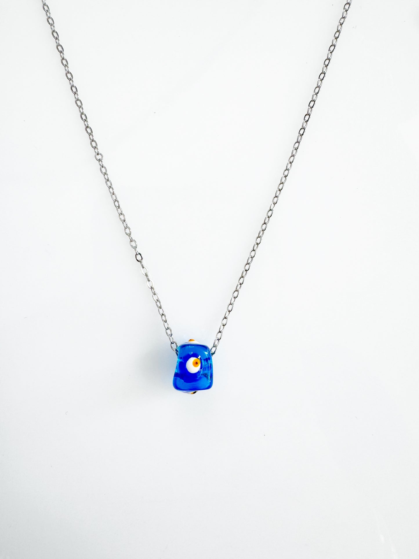 Clear Glass Evil Eye 360 Cube Necklace