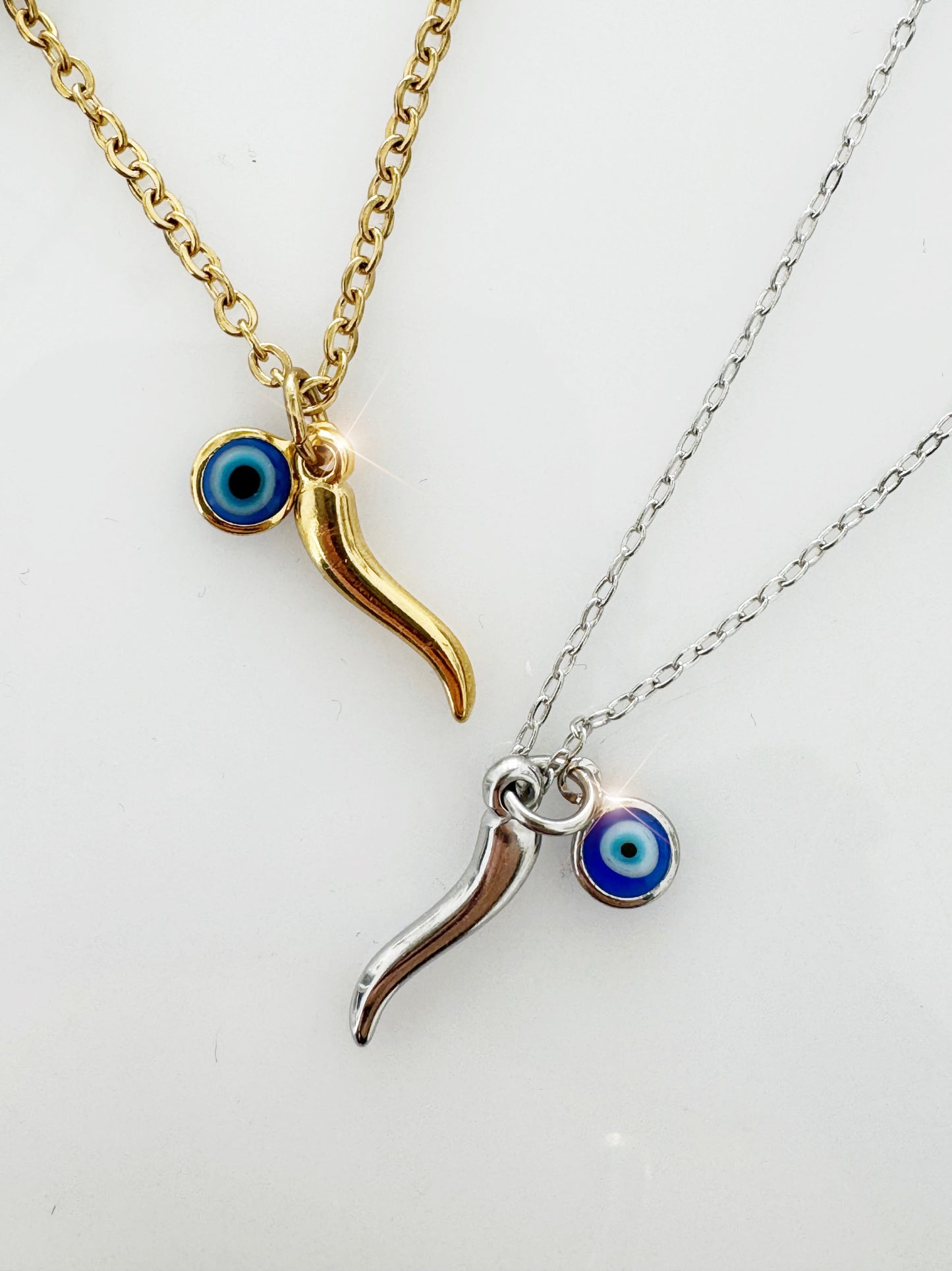 Evil Eye Chili Horn Maloccio Cornicello Charm Necklace