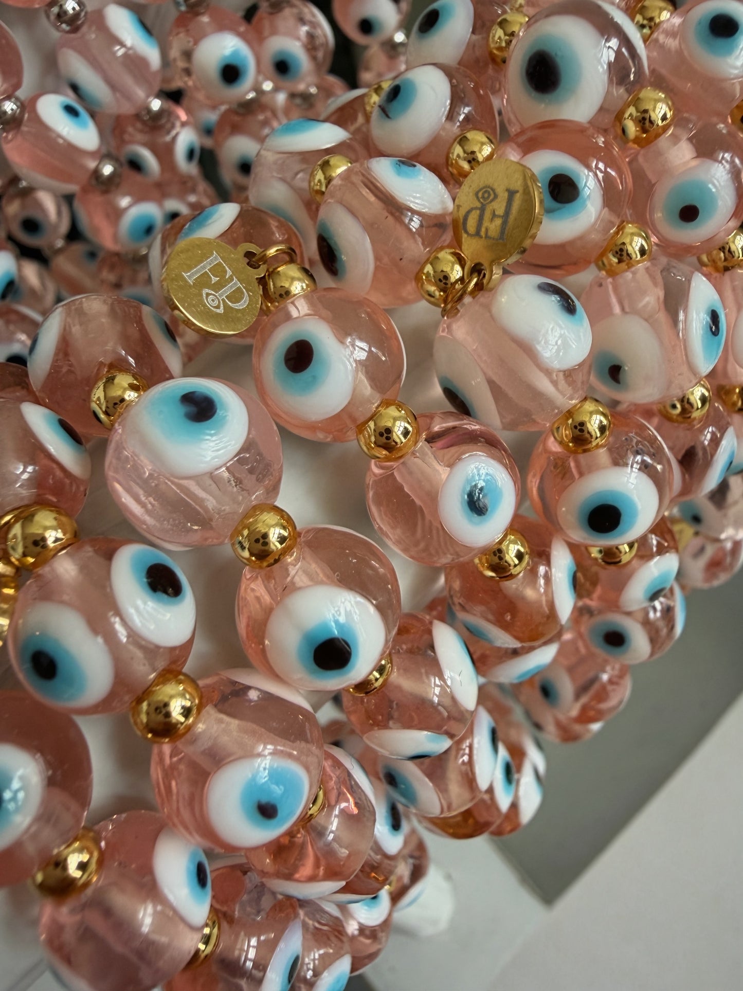 Pink Glass Evil Eye Bracelet