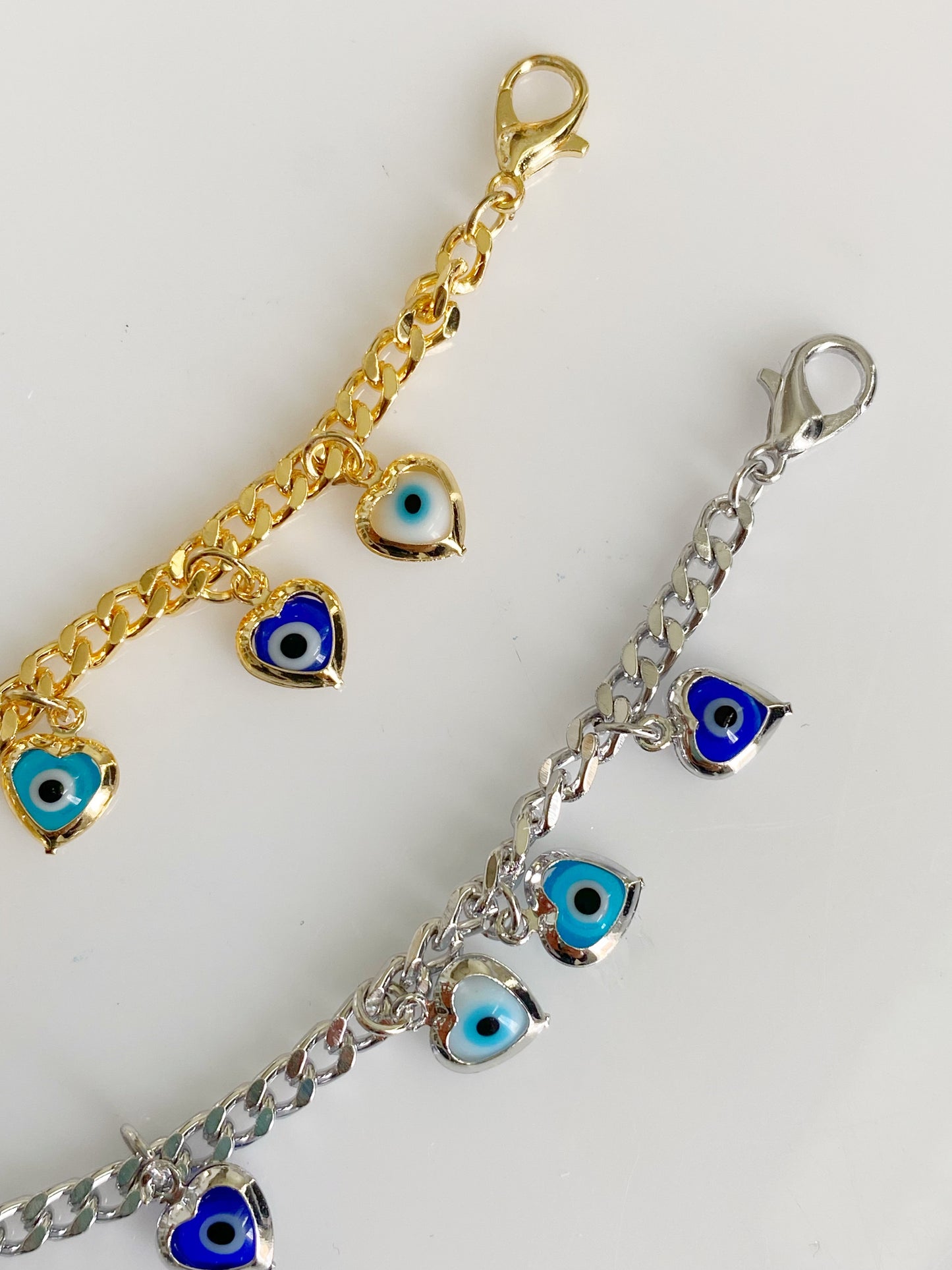 Evil Eye Heart Charmed Cuban Link Bracelet