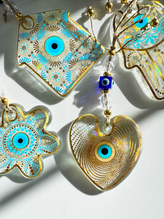 Golden Glass Evil Eye Wall Decor Amulet with free gift bag