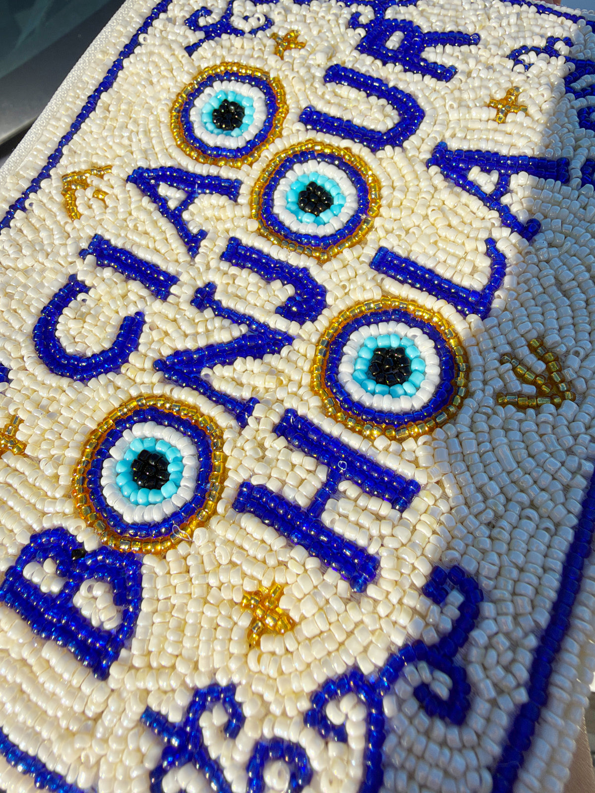 Ciao Bonjour Hola Double-Sided Hand-Beaded Mini Zipper Pouch