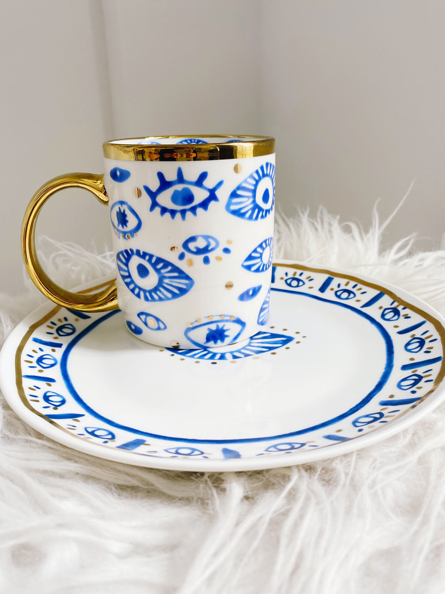 Evil Eye Golden Mug & Dessert Plate