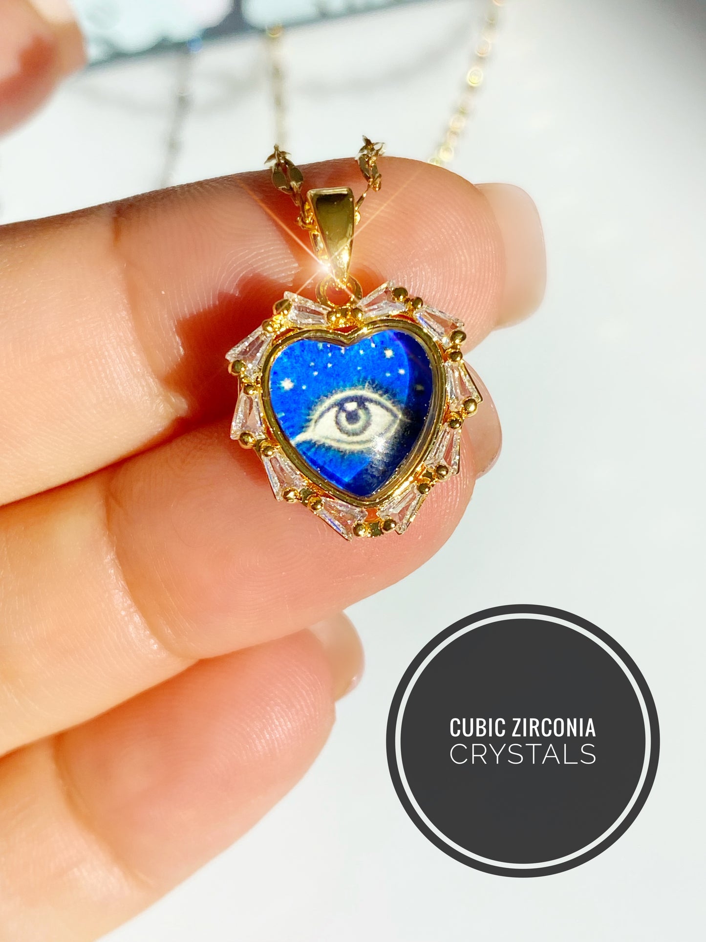 Evil Eye Modern Blue Crystal Necklace