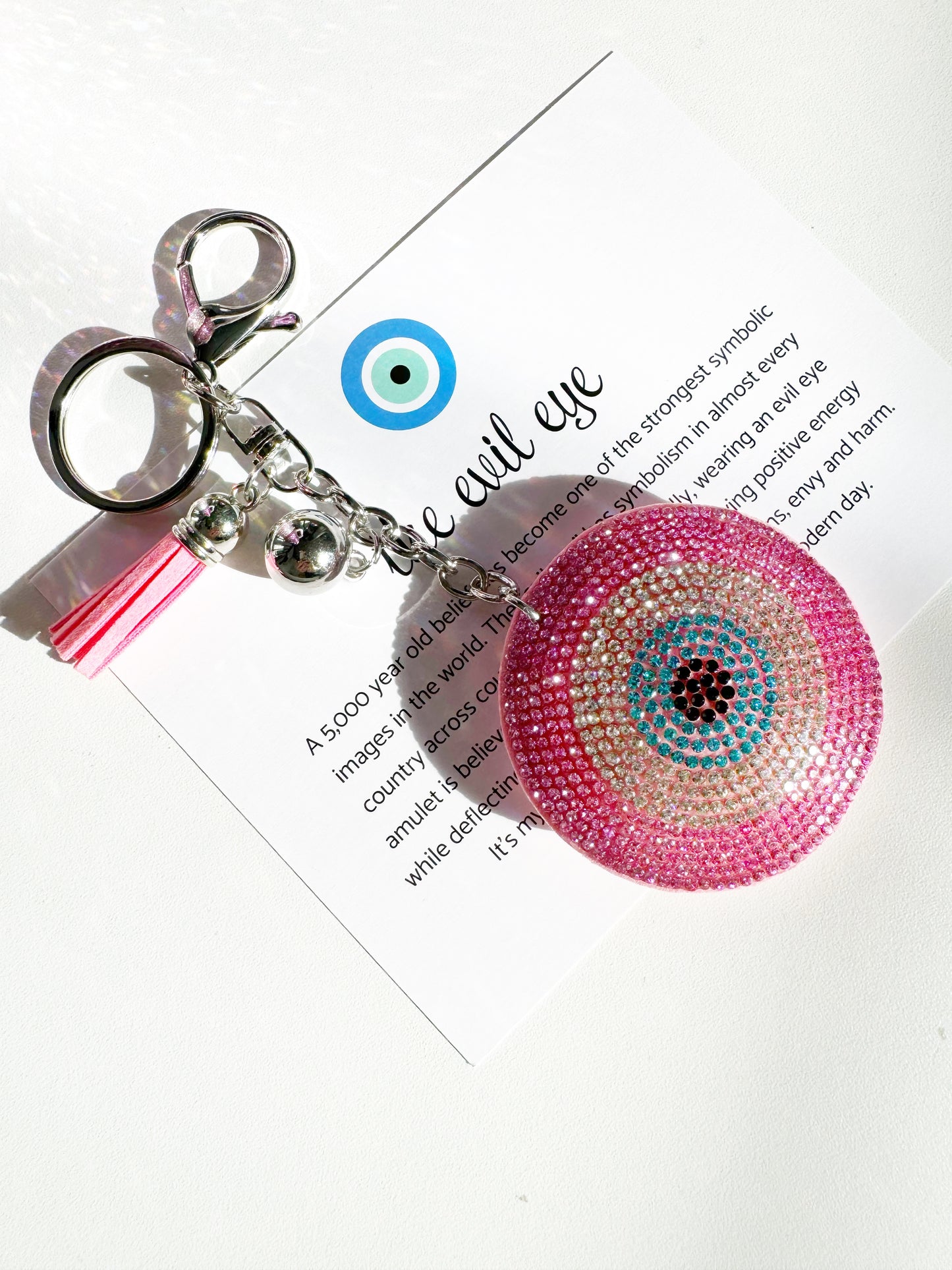 Pink Evil Eye Crystal Key Chain Clip Gift