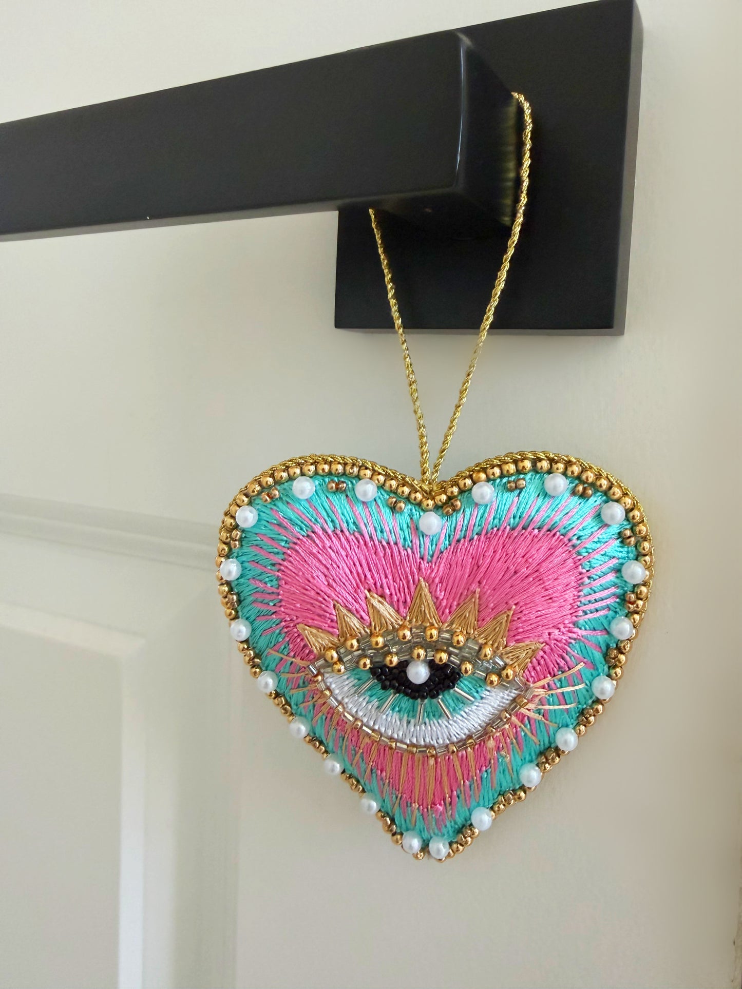 Hand Embroidered Evil Eye Heart Plush Decor includes GIFTBAG