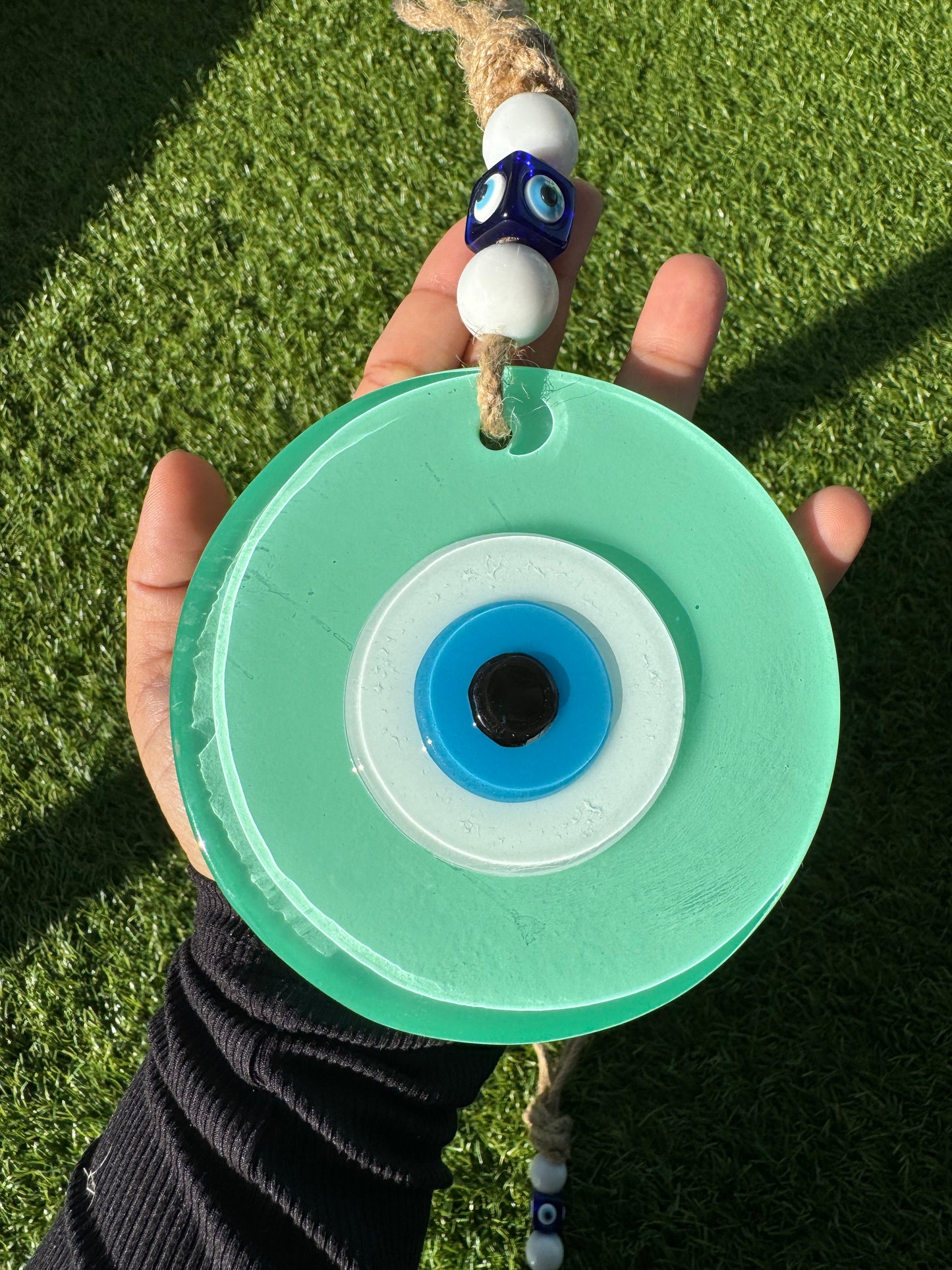 NEW! Teal Evil Eye Glass Amulet with Dustbag. SHIPS FREE!