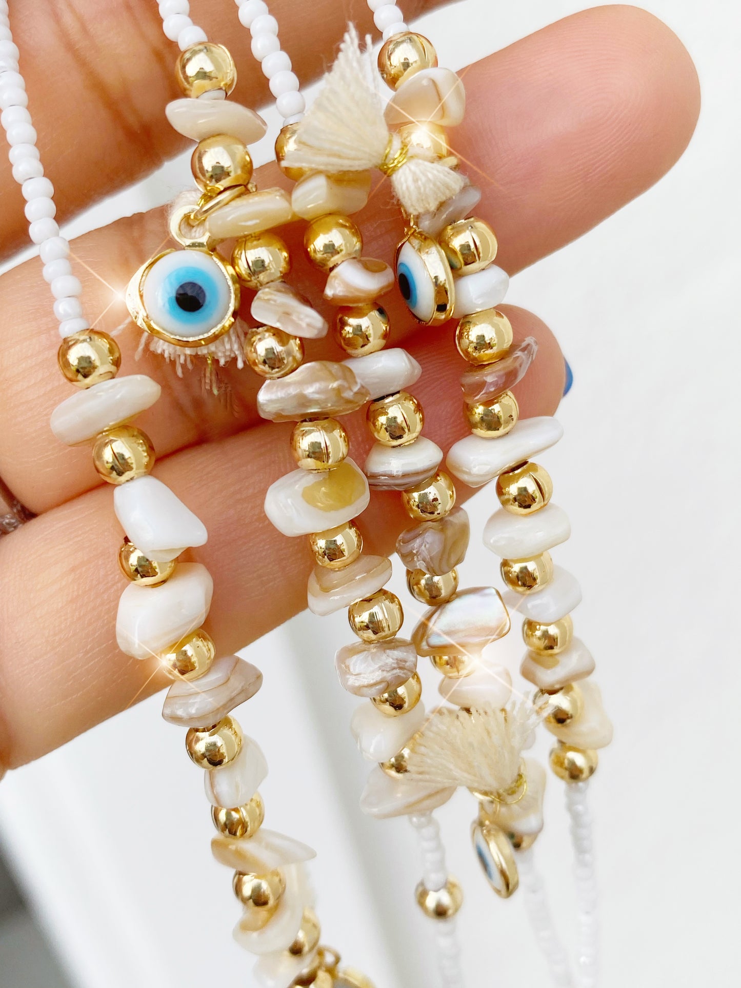 Evil Eye Natural Shell Beaded Bracelet