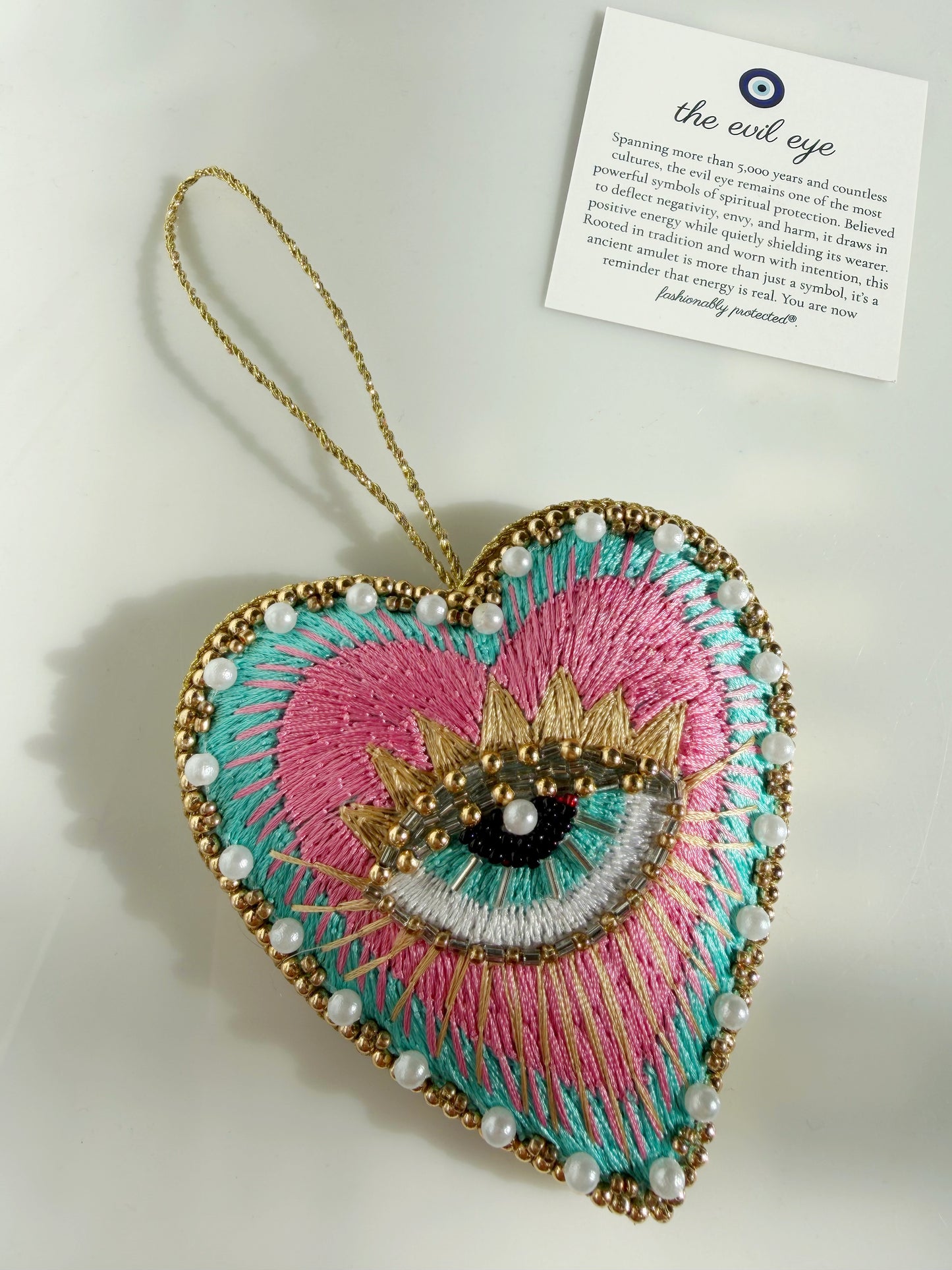 Hand Embroidered Evil Eye Heart Plush Decor includes GIFTBAG