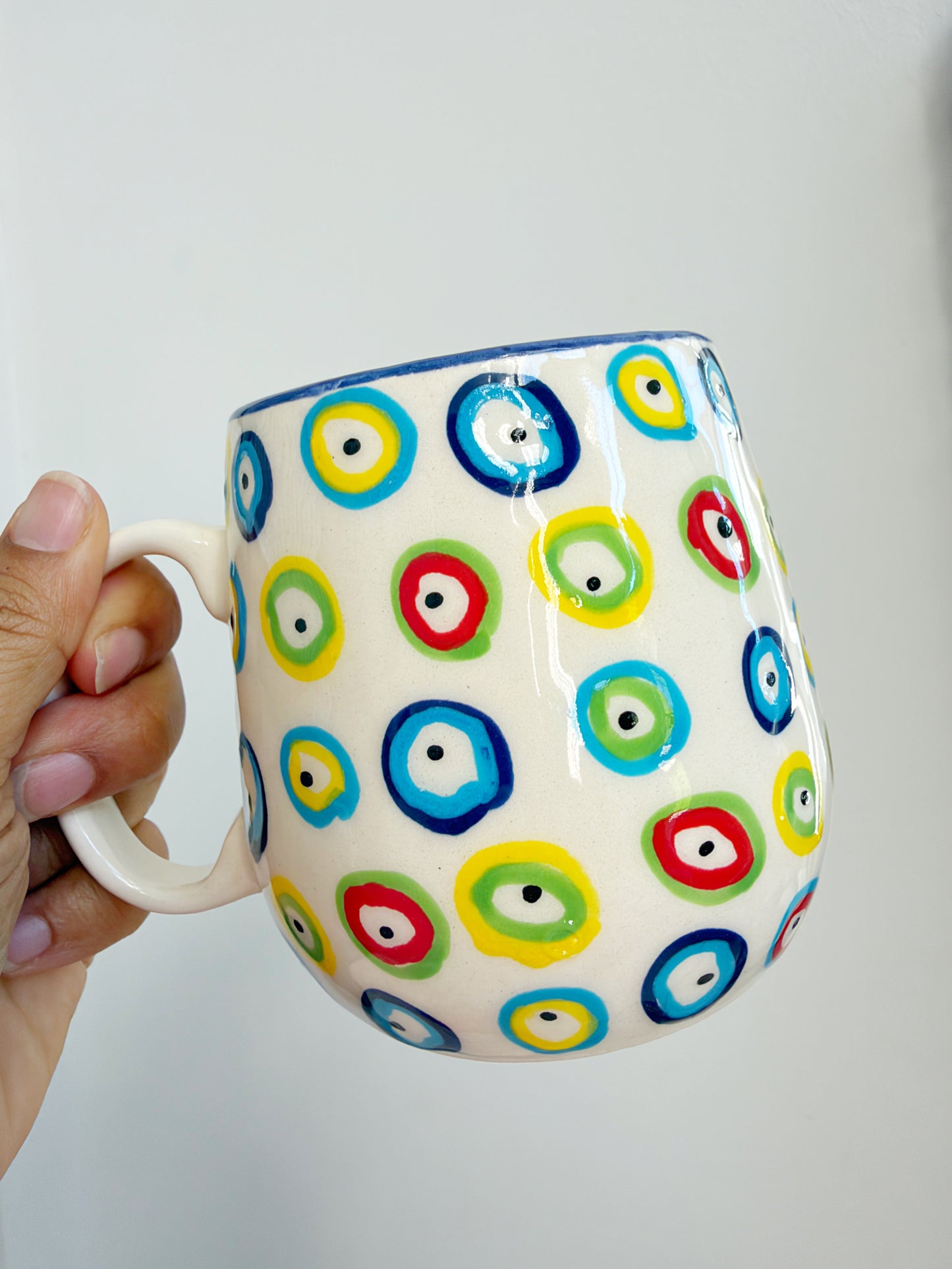 Hand-Painted Evil Eye Ceramic Mug | Colorful Artisan Coffee Cup | 12 oz