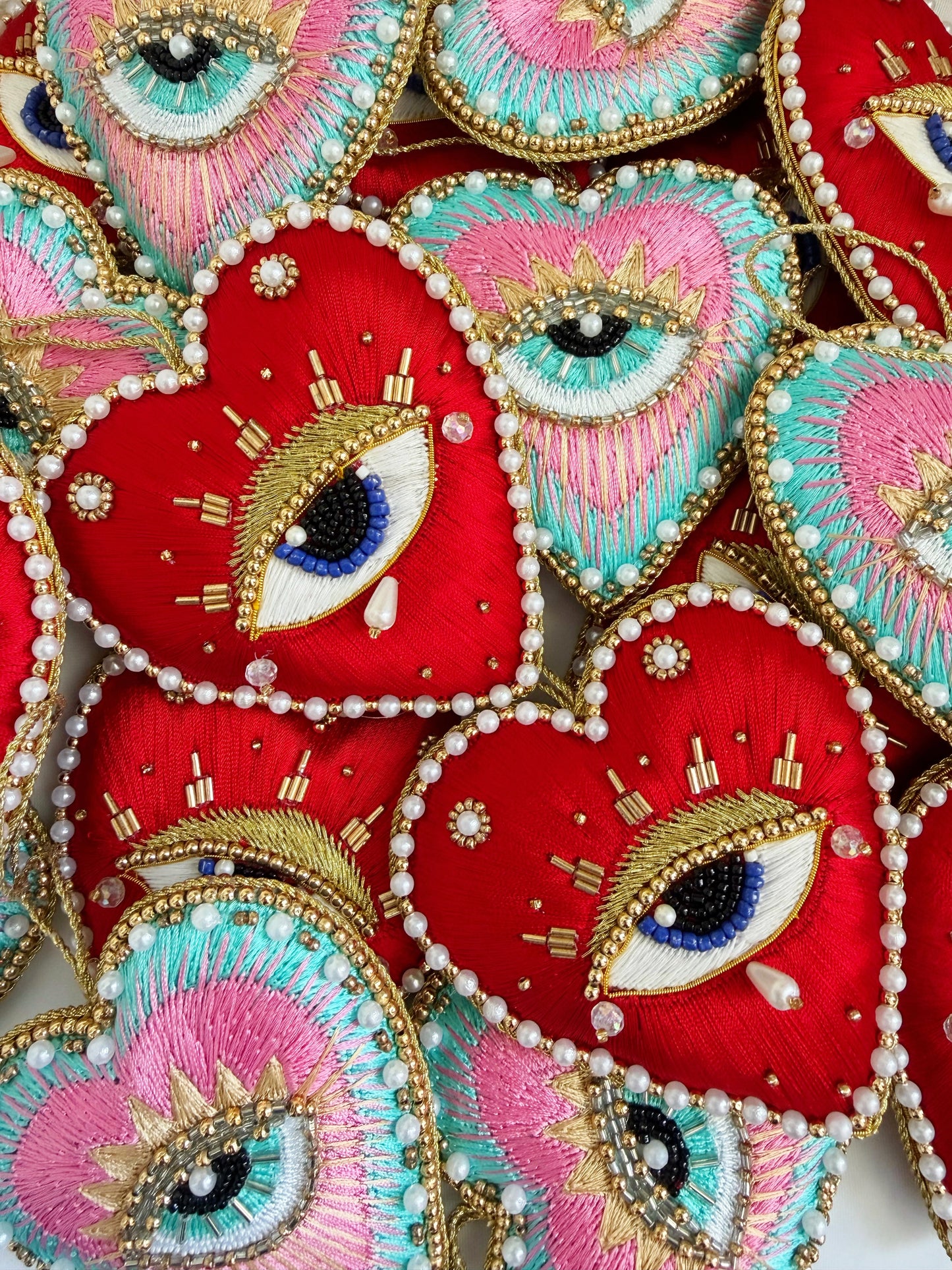 Hand Embroidered Evil Eye Heart Plush Decor includes GIFTBAG