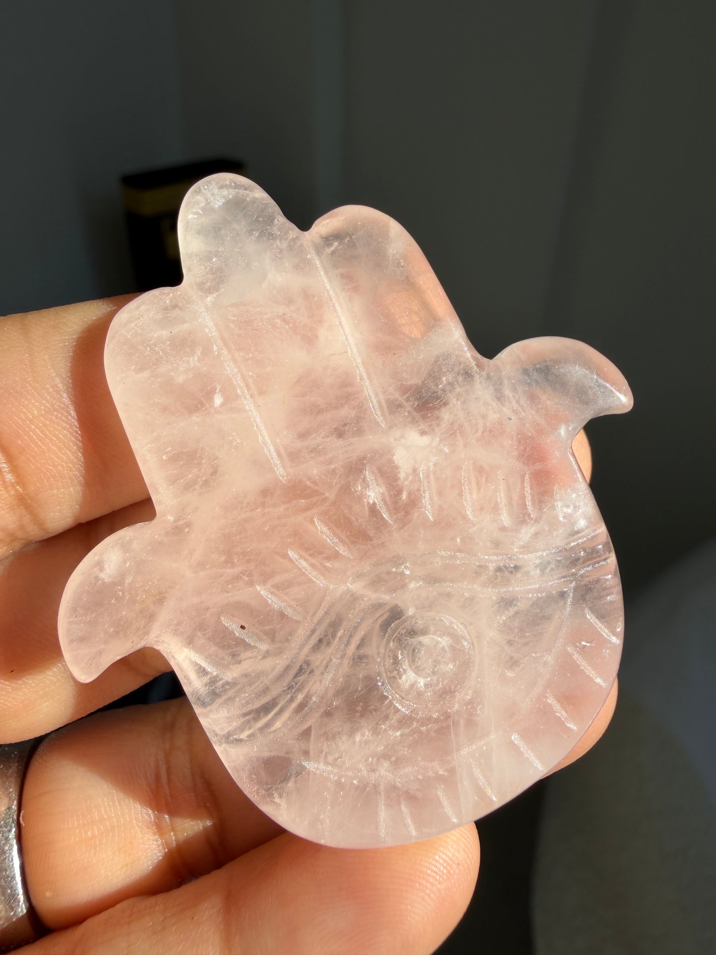 Rose Quartz Hamsa Pocket Crystal – Protection You Can Carry