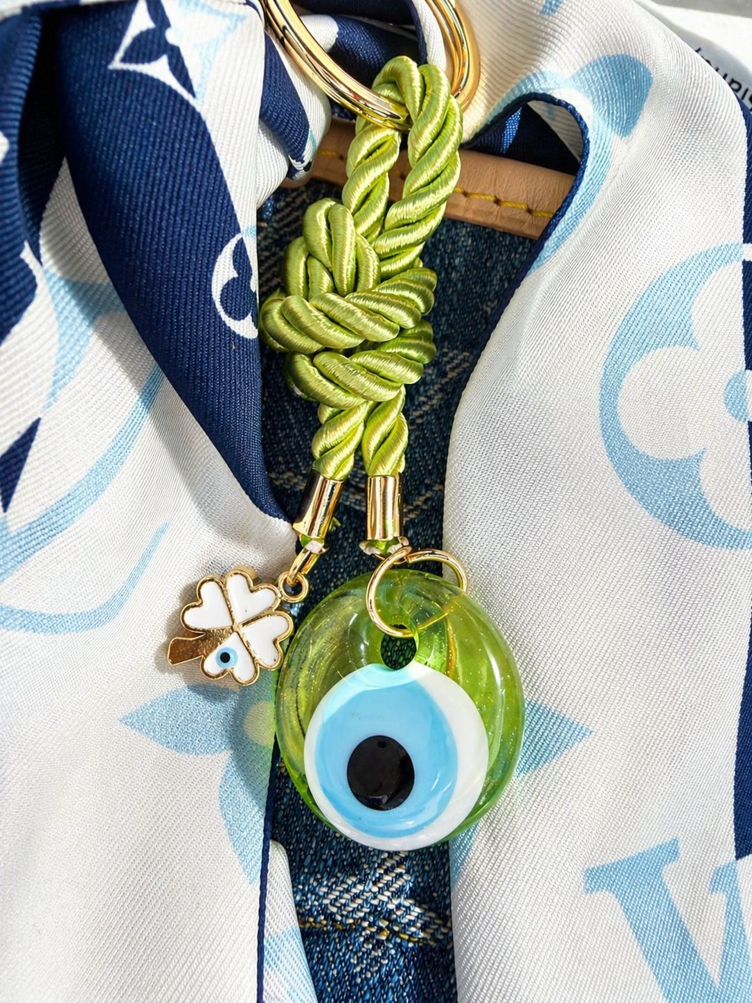 Evil Eye Roped Glass Purse Charm