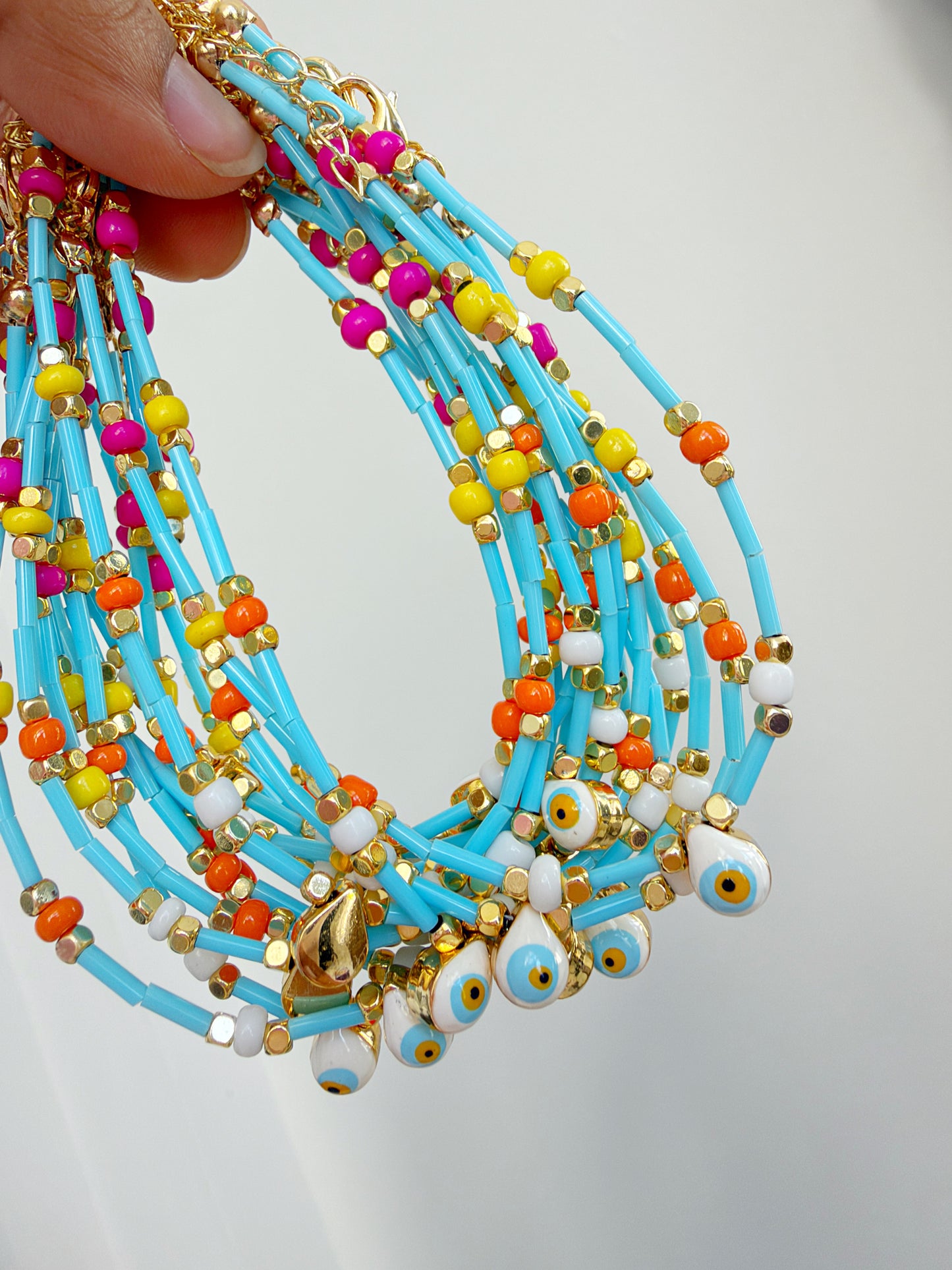 Turquoise Evil Eye Charm Anklet | Gold Beaded Summer Anklet