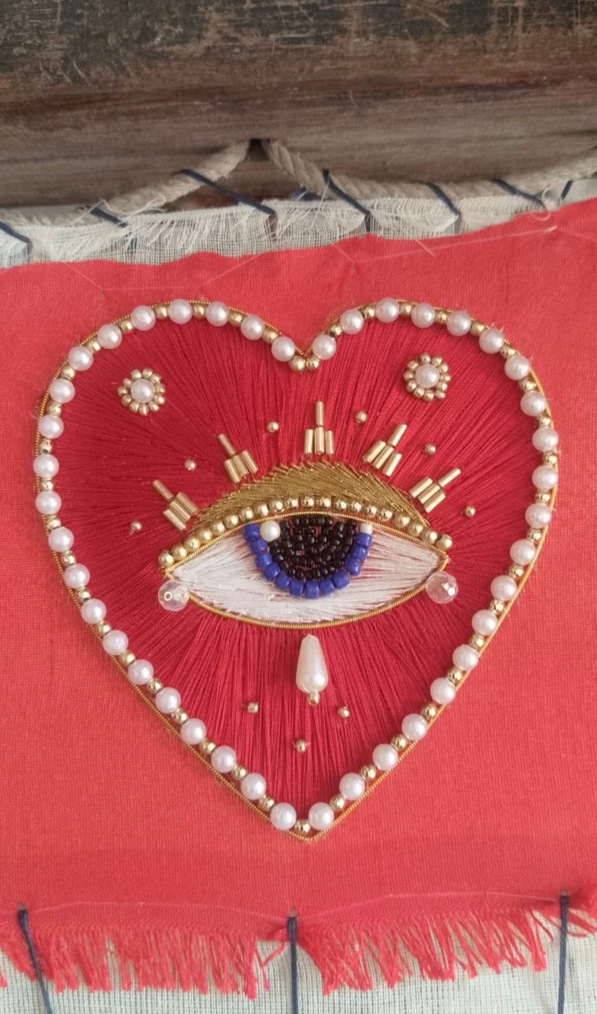 Hand Embroidered Evil Eye Heart Plush Decor includes GIFTBAG