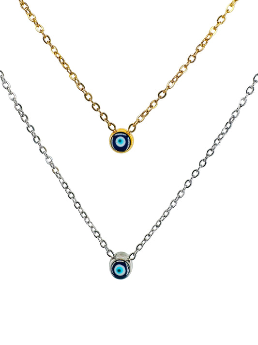 Dainty Evil Eye Necklace — Gold or Silver Stainless Steel