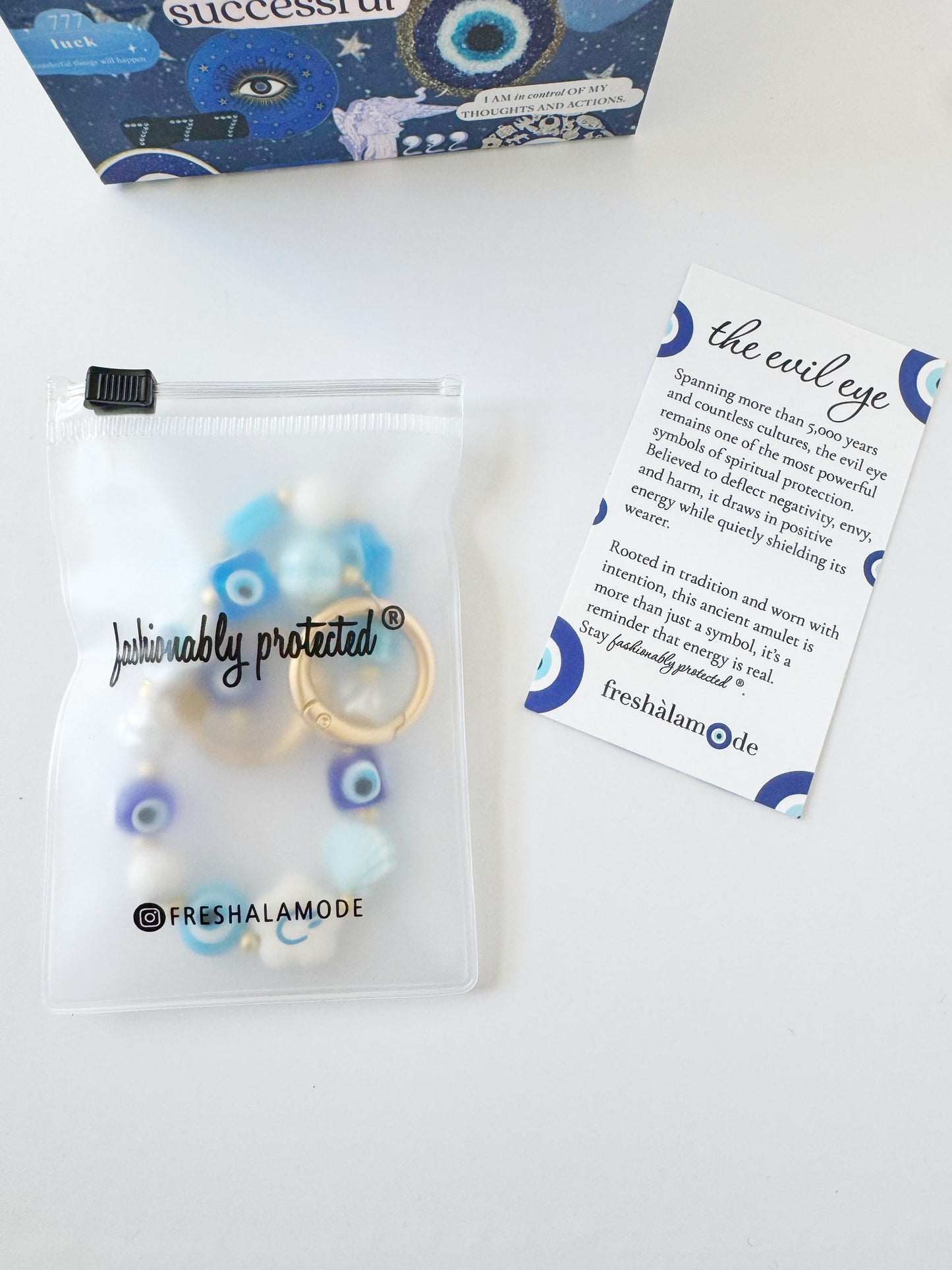 Evil Eye Happy Blue Beaded Purse Bag Charm