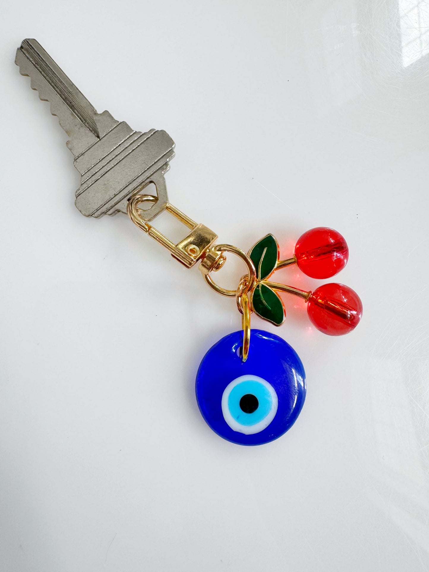 Mini Cherry & Evil Eye Clip Keychain Charm