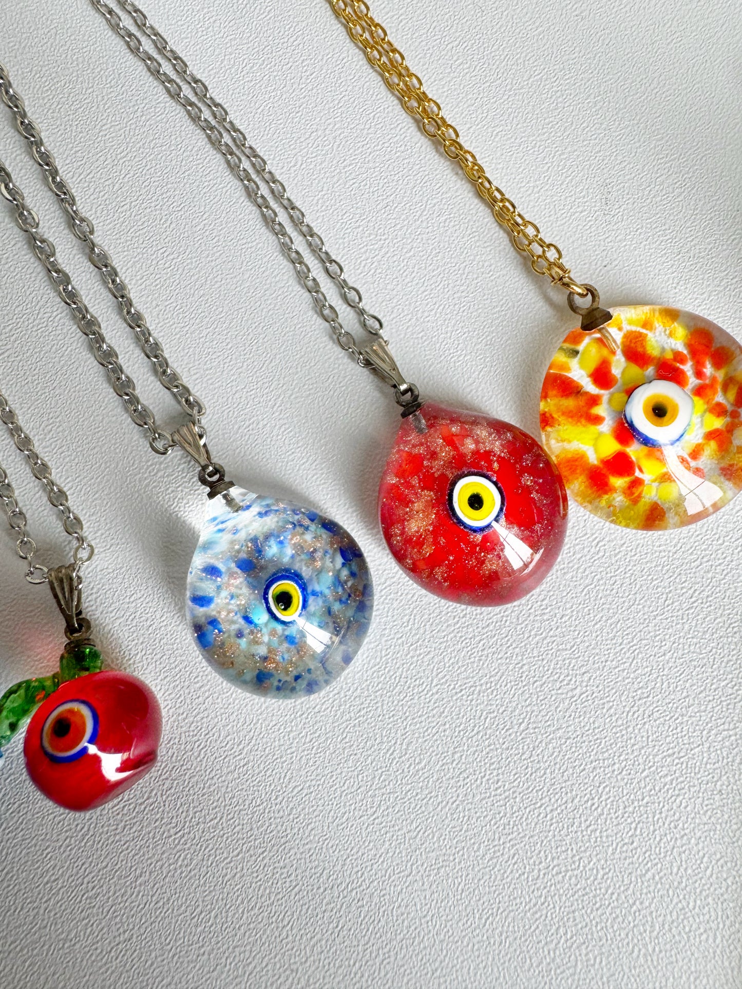Melted Magic: One-of-a-Kind Evil Eye Glass Charm Necklace