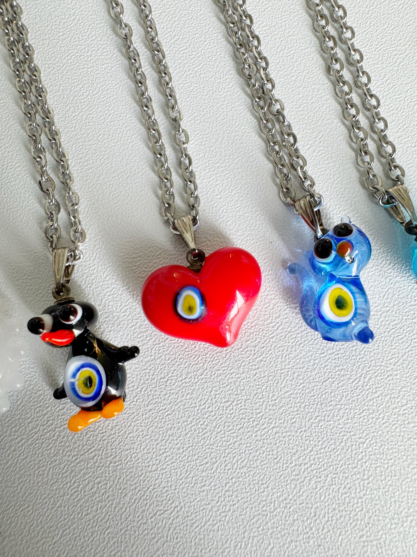 Melted Magic: One-of-a-Kind Evil Eye Glass Charm Necklace