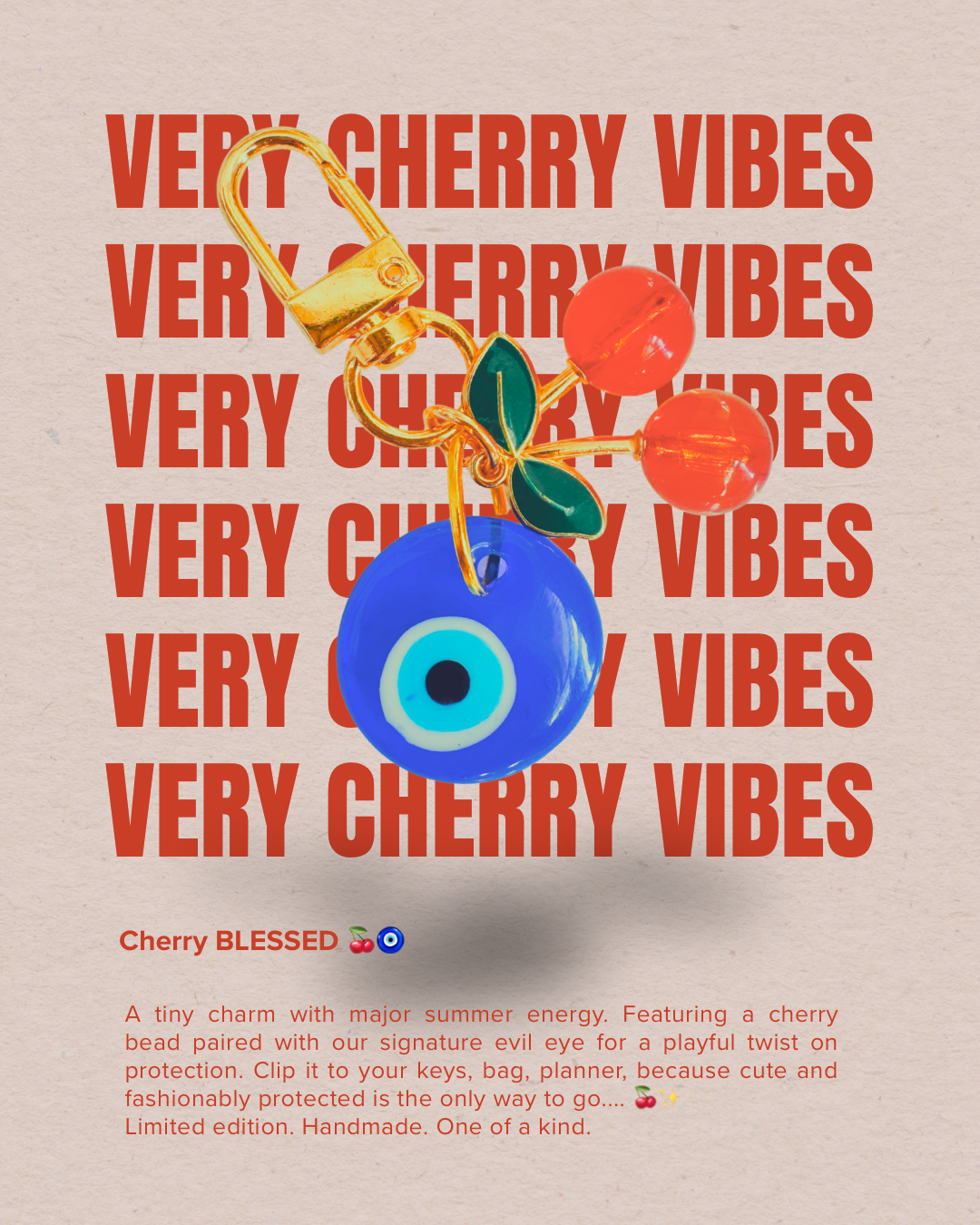 Mini Cherry & Evil Eye Clip Keychain Charm