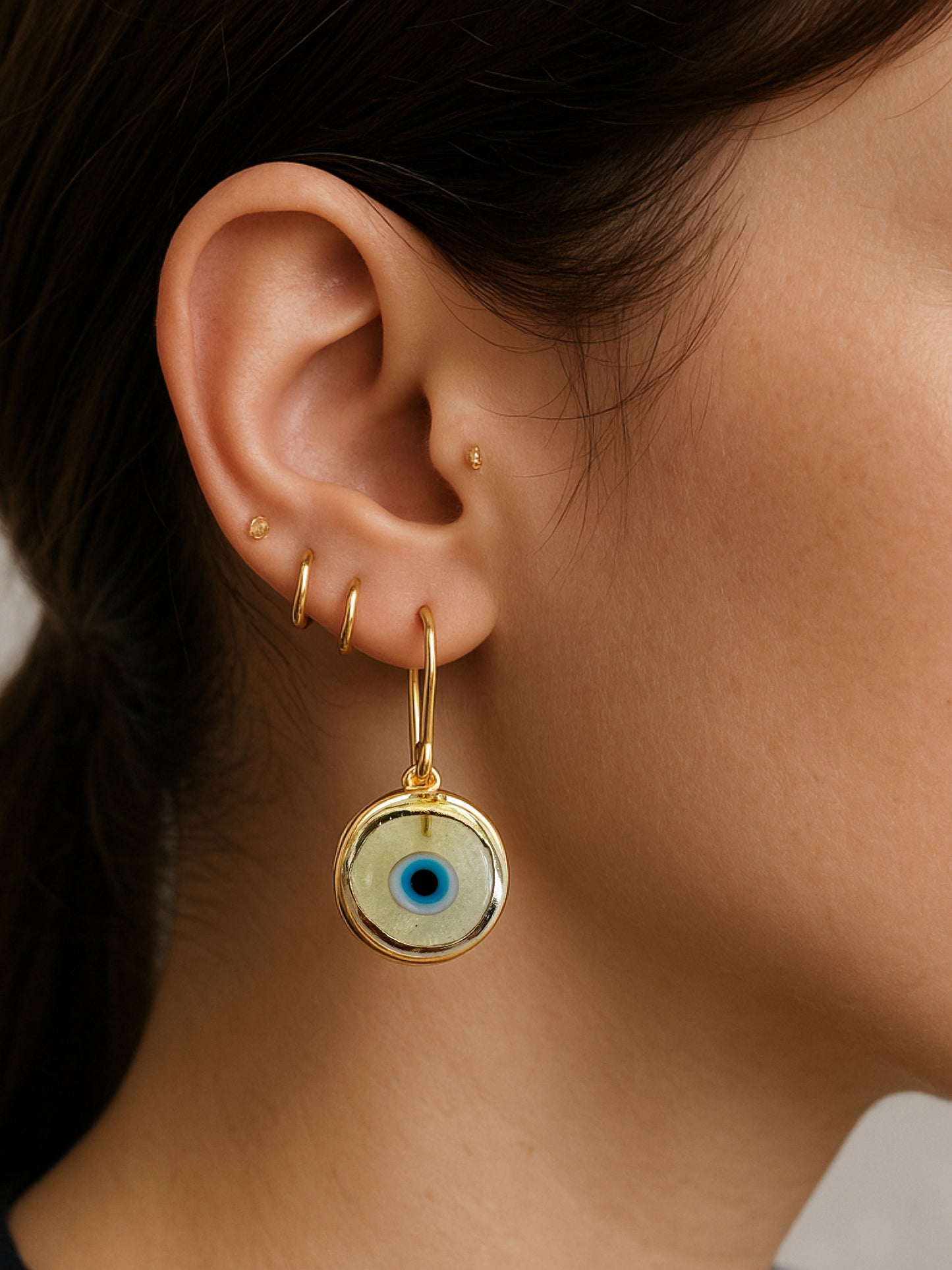 Evil Eye Glass Jewel Drop Earrings 24k brushed