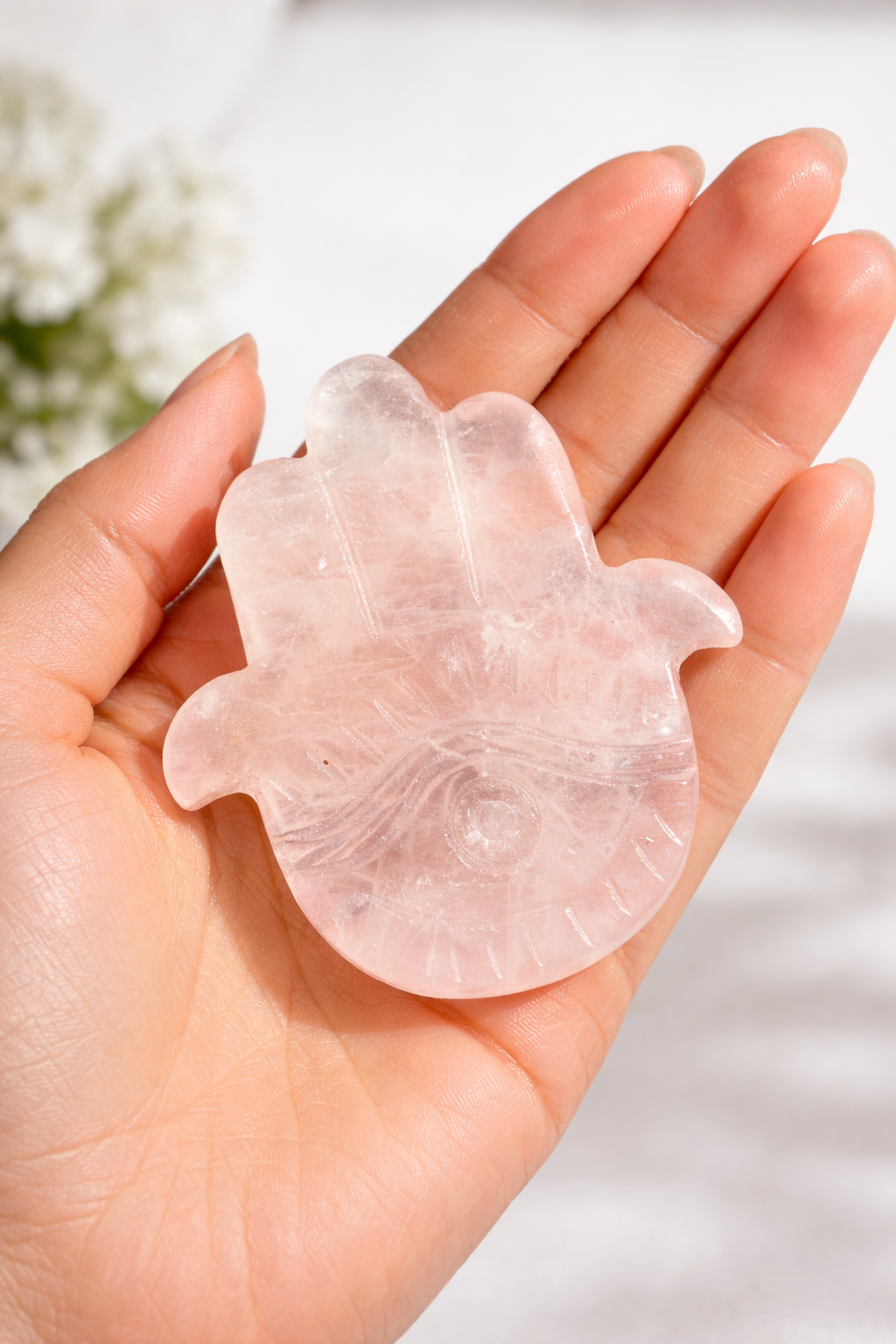 Rose Quartz Hamsa Pocket Crystal – Protection You Can Carry