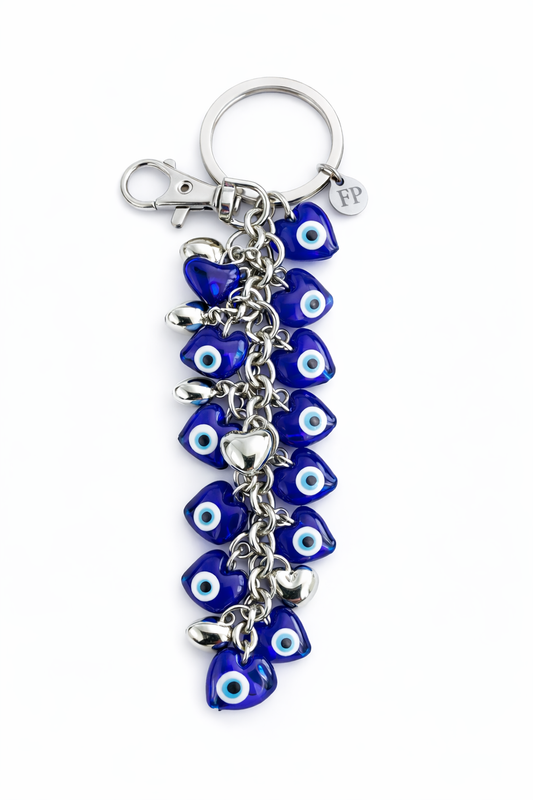 Glass Heart Evil Eye Cascade Purse Charm / Keychain