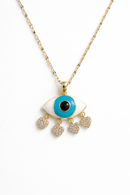 Evil Eye Dangle Heart Charmed Necklace
