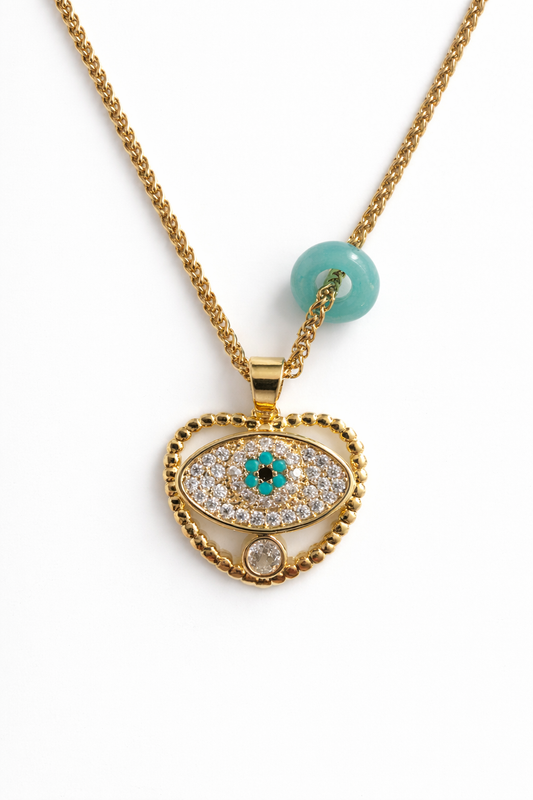 Mediterranean Evil Eye Heart Necklace