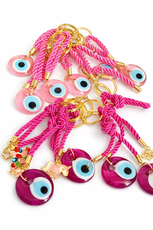 Pink Glass Evil Eye Rope Charm