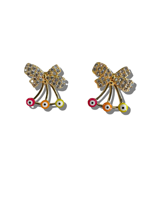 Dainty Bow Evil Eye Studs – Multicolor Mini Charms
