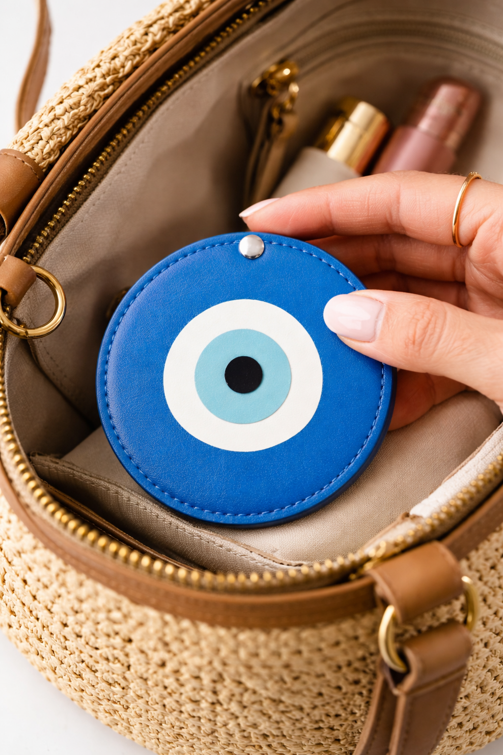 Fashionably Protected® Leather Evil Eye Mirror