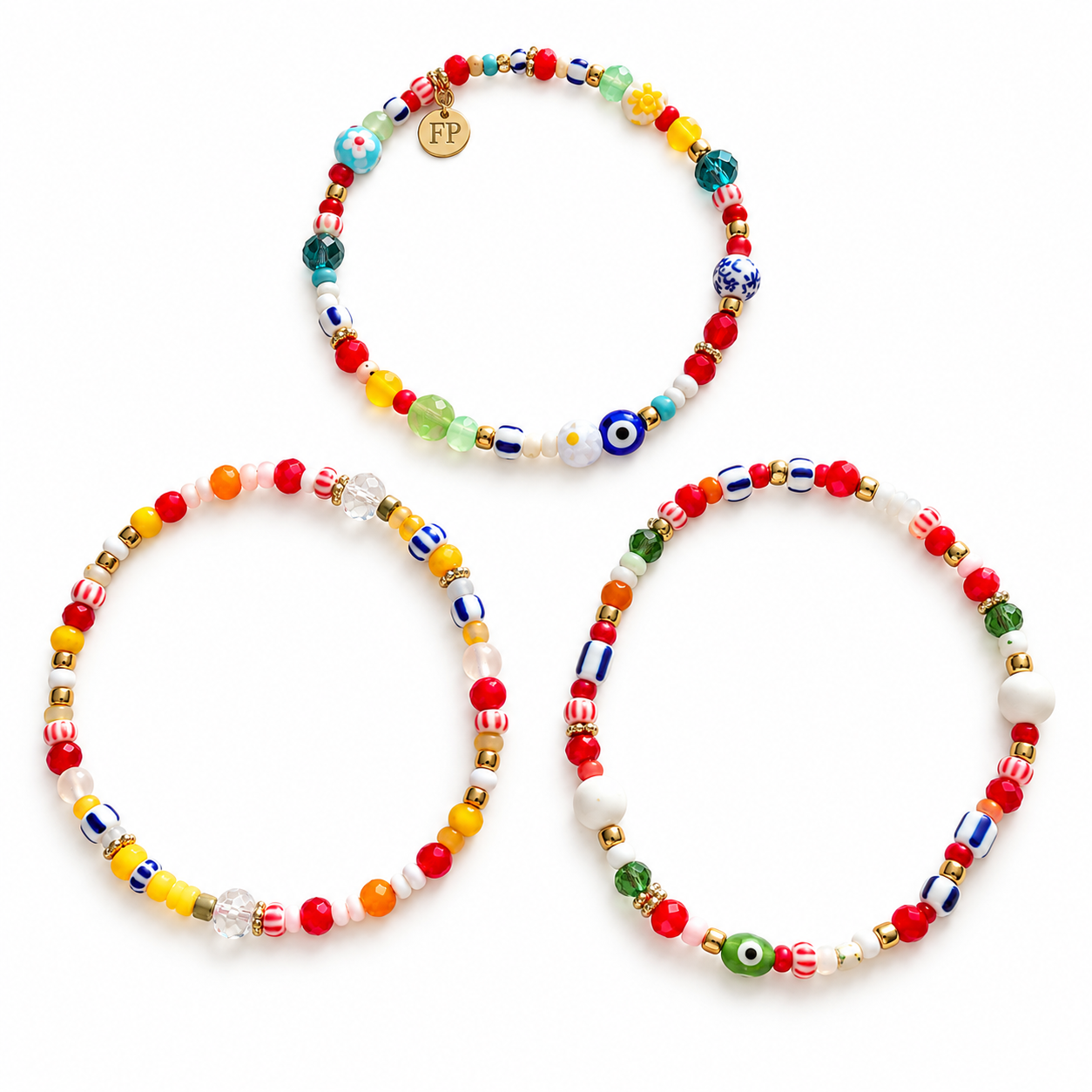 Euro Beaded Evil Eye 3 piece Stack