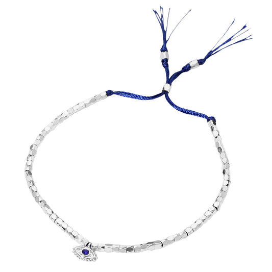Mini Evil Eye Charm Bracelet Silver