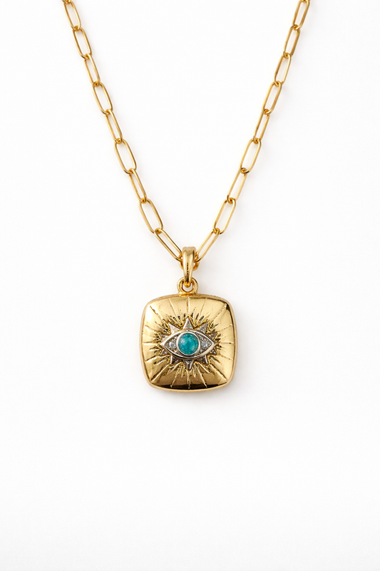Turquoise Evil Eye Locket and Chain